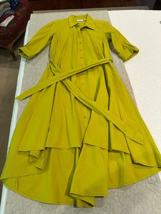 New York & Company Button-Front Midi Shirt Dress in Chartreuse - Picture 2 of 3